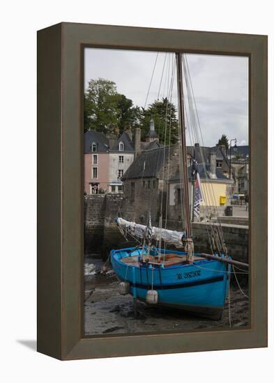 Harbor of St. Goustin on the River Auray in Brittany, Blue Sailboat-Mallorie Ostrowitz-Framed Premier Image Canvas