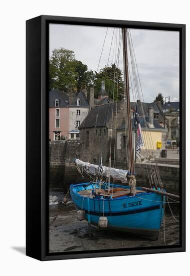 Harbor of St. Goustin on the River Auray in Brittany, Blue Sailboat-Mallorie Ostrowitz-Framed Premier Image Canvas