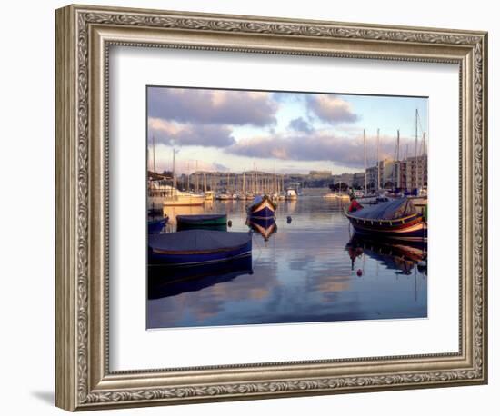 Harbor Port Scene with Boats, Valletta, Malta-Robin Hill-Framed Photographic Print