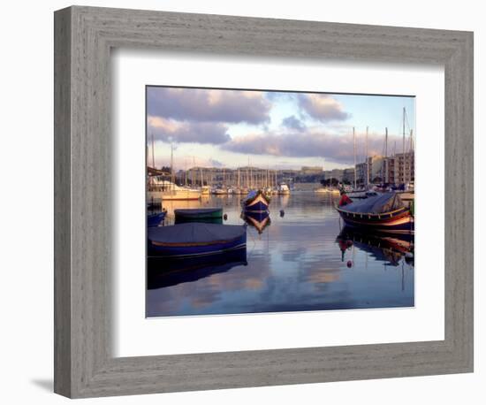 Harbor Port Scene with Boats, Valletta, Malta-Robin Hill-Framed Photographic Print