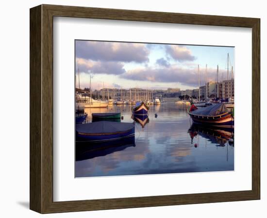 Harbor Port Scene with Boats, Valletta, Malta-Robin Hill-Framed Photographic Print