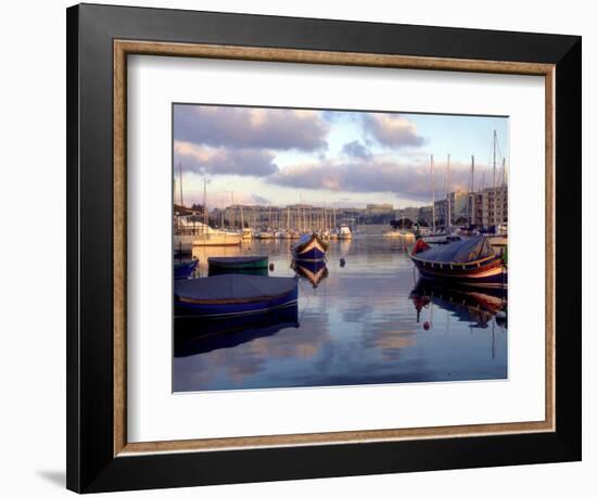 Harbor Port Scene with Boats, Valletta, Malta-Robin Hill-Framed Photographic Print