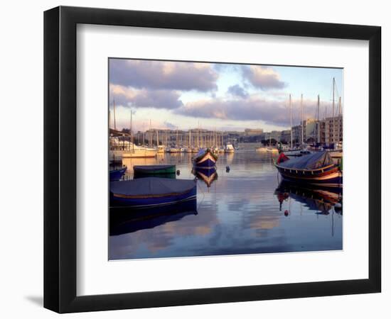 Harbor Port Scene with Boats, Valletta, Malta-Robin Hill-Framed Photographic Print