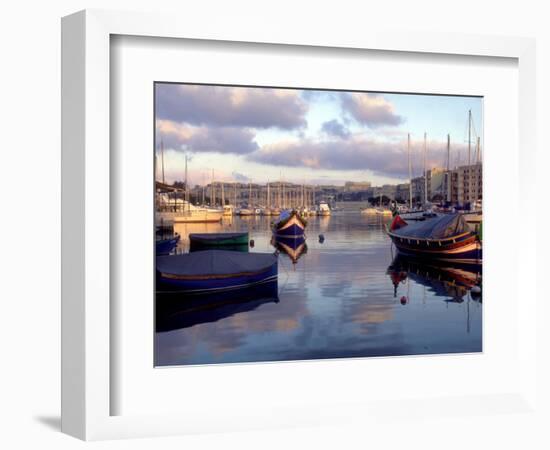 Harbor Port Scene with Boats, Valletta, Malta-Robin Hill-Framed Photographic Print