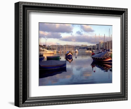 Harbor Port Scene with Boats, Valletta, Malta-Robin Hill-Framed Photographic Print