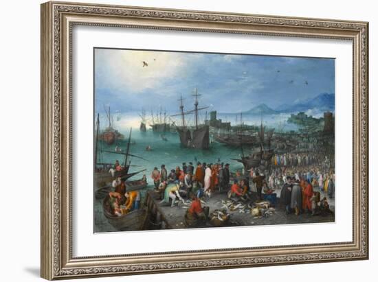 Harbor Scene with St. Paul's Departure from Caesarea, 1596-Jan the Elder Brueghel-Framed Giclee Print