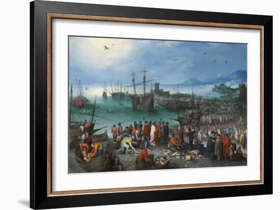 Harbor Scene with St. Paul's Departure from Caesarea, 1596-Jan the Elder Brueghel-Framed Giclee Print