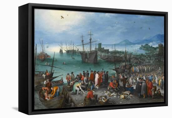 Harbor Scene with St. Paul's Departure from Caesarea, 1596-Jan the Elder Brueghel-Framed Premier Image Canvas