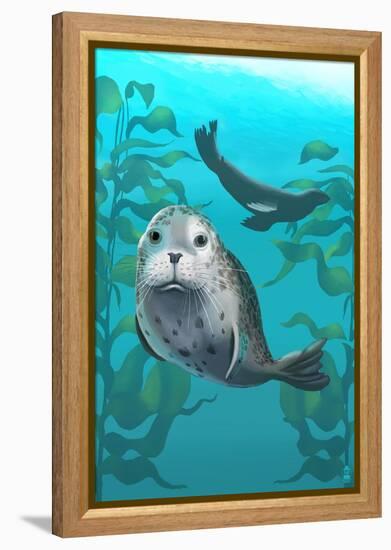 Harbor Seals-Lantern Press-Framed Stretched Canvas