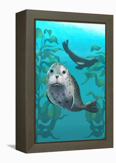 Harbor Seals-Lantern Press-Framed Stretched Canvas