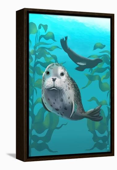 Harbor Seals-Lantern Press-Framed Stretched Canvas