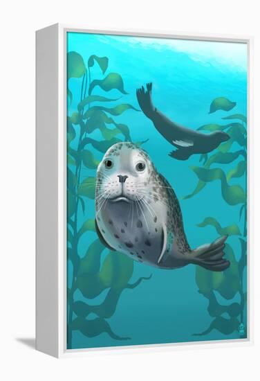 Harbor Seals-Lantern Press-Framed Stretched Canvas