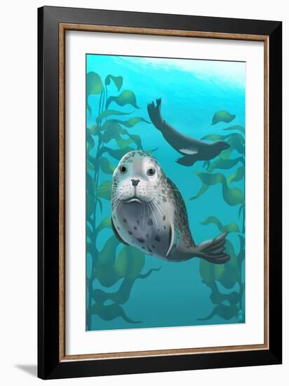 Harbor Seals-Lantern Press-Framed Art Print