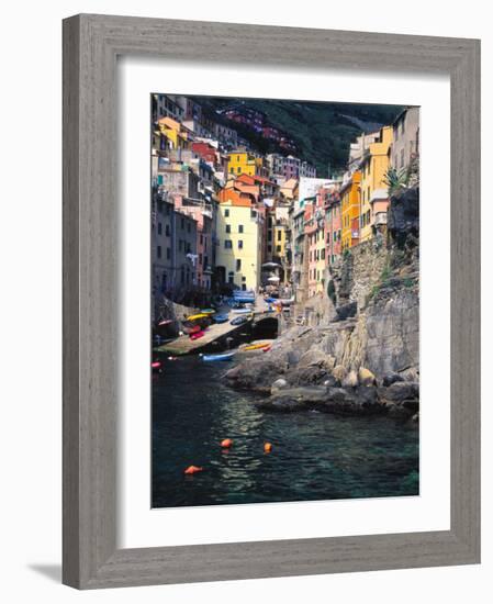 Harbor View of Hillside Town of Riomaggiore, Cinque Terre, Italy-Julie Eggers-Framed Photographic Print