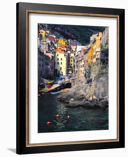 Harbor View of Hillside Town of Riomaggiore, Cinque Terre, Italy-Julie Eggers-Framed Photographic Print