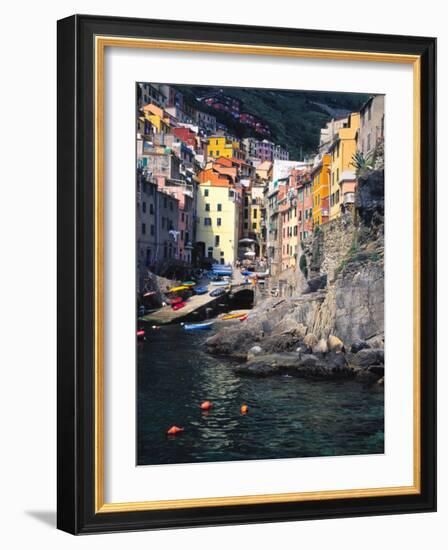 Harbor View of Hillside Town of Riomaggiore, Cinque Terre, Italy-Julie Eggers-Framed Photographic Print