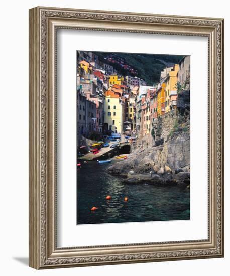 Harbor View of Hillside Town of Riomaggiore, Cinque Terre, Italy-Julie Eggers-Framed Photographic Print