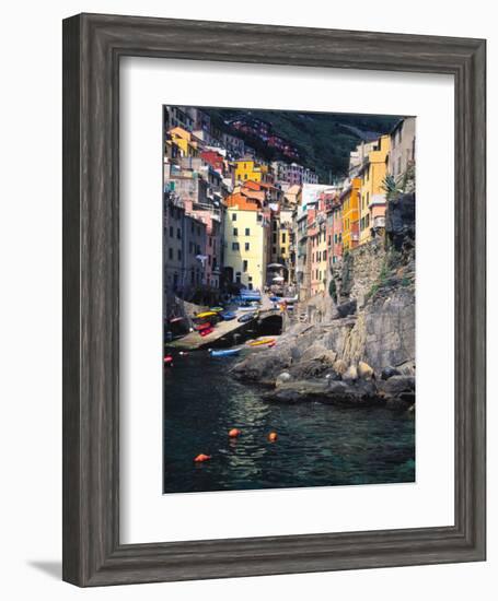 Harbor View of Hillside Town of Riomaggiore, Cinque Terre, Italy-Julie Eggers-Framed Photographic Print