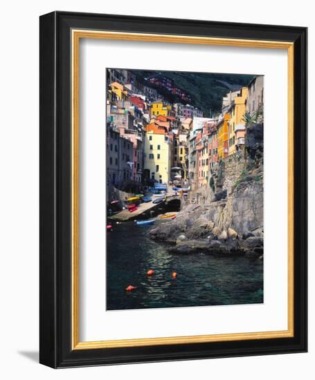 Harbor View of Hillside Town of Riomaggiore, Cinque Terre, Italy-Julie Eggers-Framed Photographic Print