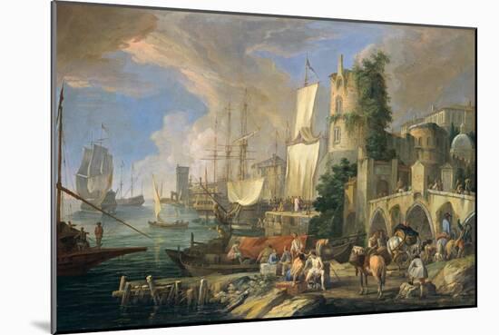 Harbor View with Bridge and Tower, and Ships, 1713-Luca Carlevaris-Mounted Art Print