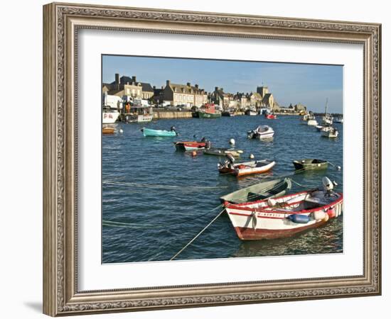 Harbour and Fishing Boats With Houses and Church in the Background, Barfleur, Normandy, France-Guy Thouvenin-Framed Photographic Print