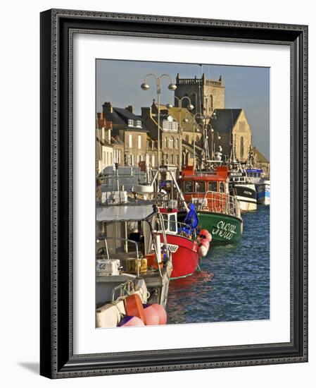 Harbour and Fishing Boats With Houses and Church in the Background, Barfleur, Normandy, France-Guy Thouvenin-Framed Photographic Print