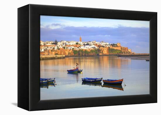 Harbour and Fishing Boats with Oudaia Kasbah and Coastline in Background, Rabat, Morocco-Neil Farrin-Framed Premier Image Canvas