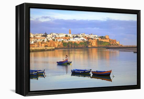 Harbour and Fishing Boats with Oudaia Kasbah and Coastline in Background, Rabat, Morocco-Neil Farrin-Framed Premier Image Canvas