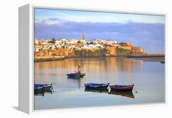 Harbour and Fishing Boats with Oudaia Kasbah and Coastline in Background, Rabat, Morocco-Neil Farrin-Framed Premier Image Canvas