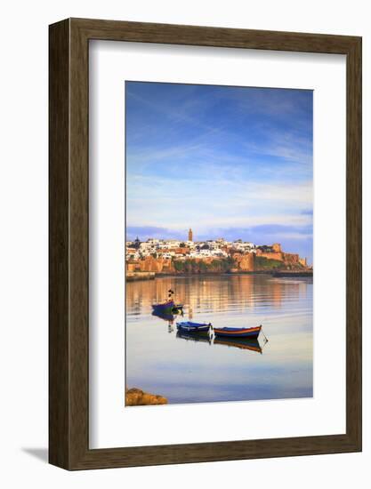 Harbour and Fishing Boats with Oudaia Kasbah and Coastline in Background, Rabat, Morocco-Neil Farrin-Framed Photographic Print