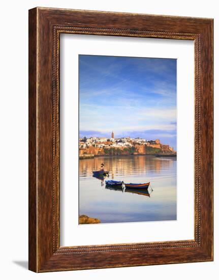 Harbour and Fishing Boats with Oudaia Kasbah and Coastline in Background, Rabat, Morocco-Neil Farrin-Framed Photographic Print