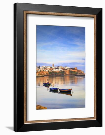 Harbour and Fishing Boats with Oudaia Kasbah and Coastline in Background, Rabat, Morocco-Neil Farrin-Framed Photographic Print