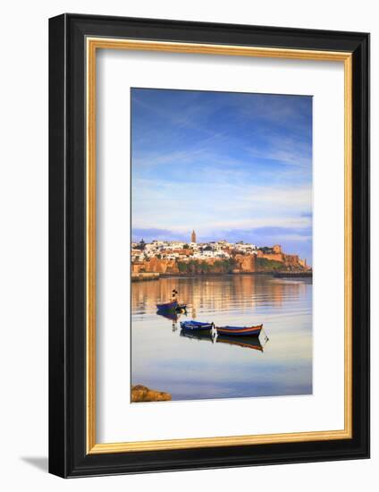 Harbour and Fishing Boats with Oudaia Kasbah and Coastline in Background, Rabat, Morocco-Neil Farrin-Framed Photographic Print