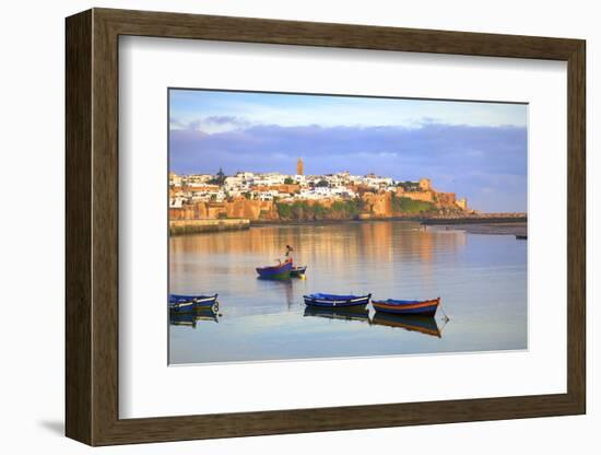 Harbour and Fishing Boats with Oudaia Kasbah and Coastline in Background, Rabat, Morocco-Neil Farrin-Framed Photographic Print