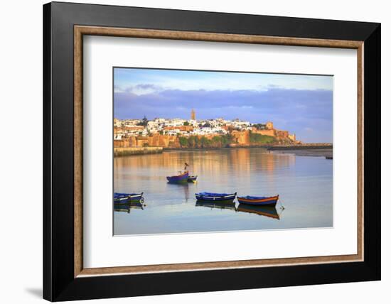 Harbour and Fishing Boats with Oudaia Kasbah and Coastline in Background, Rabat, Morocco-Neil Farrin-Framed Photographic Print