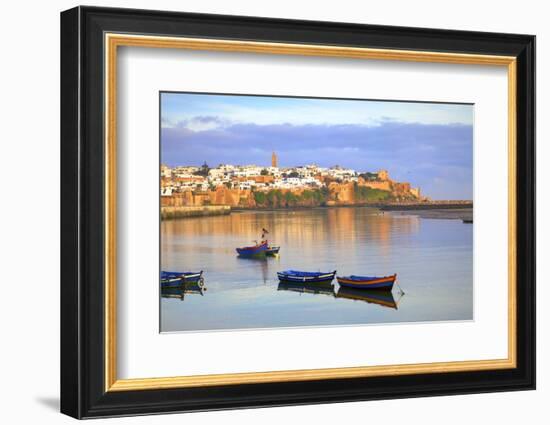 Harbour and Fishing Boats with Oudaia Kasbah and Coastline in Background, Rabat, Morocco-Neil Farrin-Framed Photographic Print