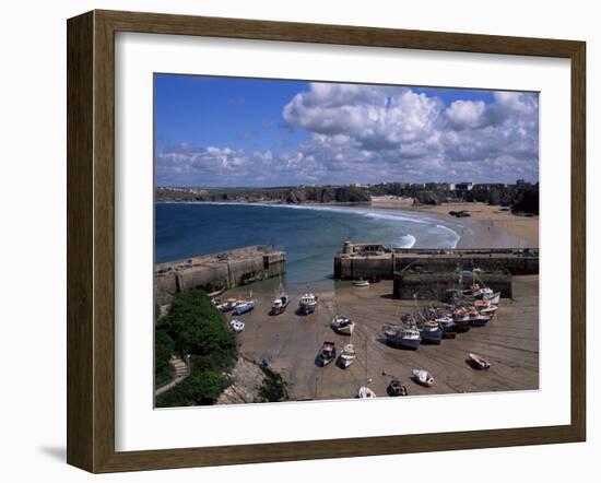 Harbour at Low Tide with Town Beach Beyond, Newquay, Cornwall, England, United Kingdom-Julian Pottage-Framed Photographic Print