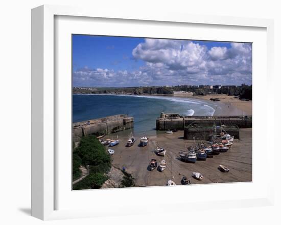 Harbour at Low Tide with Town Beach Beyond, Newquay, Cornwall, England, United Kingdom-Julian Pottage-Framed Photographic Print