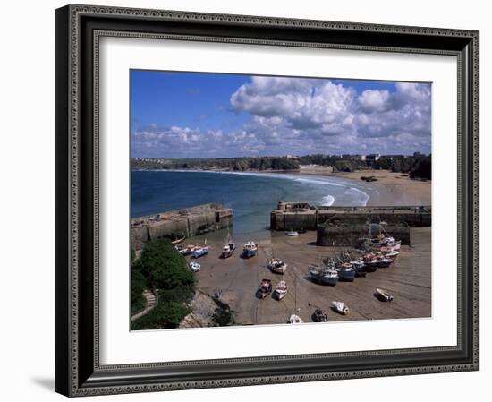 Harbour at Low Tide with Town Beach Beyond, Newquay, Cornwall, England, United Kingdom-Julian Pottage-Framed Photographic Print