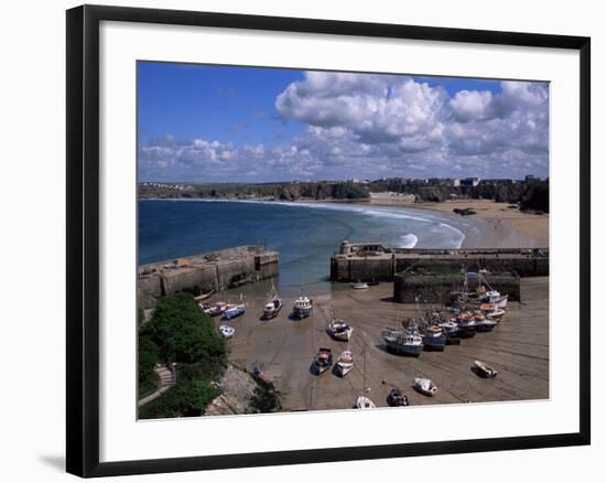 Harbour at Low Tide with Town Beach Beyond, Newquay, Cornwall, England, United Kingdom-Julian Pottage-Framed Photographic Print