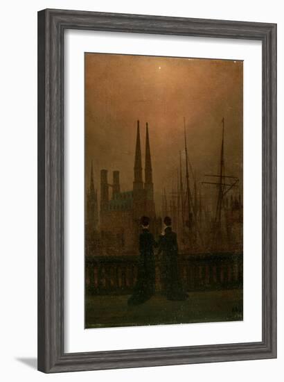 Harbour at Night (Sister), 1818-1820-Caspar David Friedrich-Framed Giclee Print