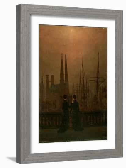 Harbour at Night (Sister), 1818-1820-Caspar David Friedrich-Framed Giclee Print