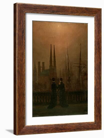 Harbour at Night (Sister), 1818-1820-Caspar David Friedrich-Framed Giclee Print