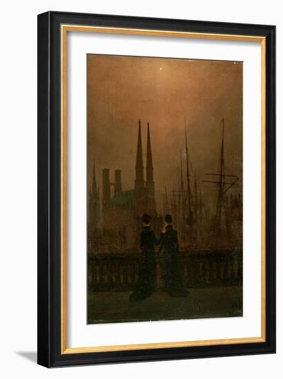 Harbour at Night (Sister), 1818-1820-Caspar David Friedrich-Framed Giclee Print