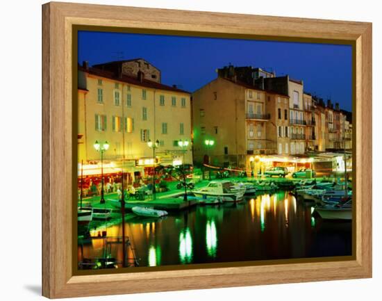 Harbour at Night with Buildings Along Quais Frederic Mistral and Jean Jaures, St. Tropez, France-Barbara Van Zanten-Framed Premier Image Canvas