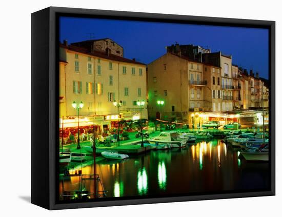 Harbour at Night with Buildings Along Quais Frederic Mistral and Jean Jaures, St. Tropez, France-Barbara Van Zanten-Framed Premier Image Canvas