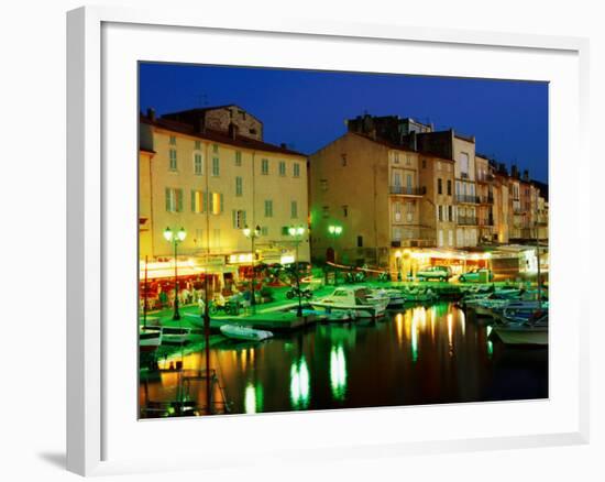 Harbour at Night with Buildings Along Quais Frederic Mistral and Jean Jaures, St. Tropez, France-Barbara Van Zanten-Framed Photographic Print