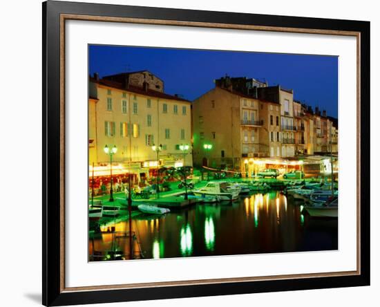 Harbour at Night with Buildings Along Quais Frederic Mistral and Jean Jaures, St. Tropez, France-Barbara Van Zanten-Framed Photographic Print