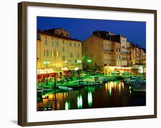 Harbour at Night with Buildings Along Quais Frederic Mistral and Jean Jaures, St. Tropez, France-Barbara Van Zanten-Framed Photographic Print