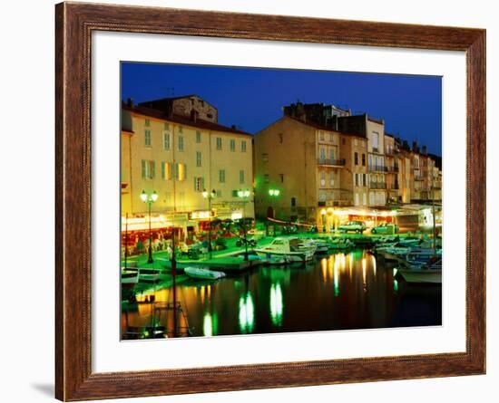 Harbour at Night with Buildings Along Quais Frederic Mistral and Jean Jaures, St. Tropez, France-Barbara Van Zanten-Framed Photographic Print